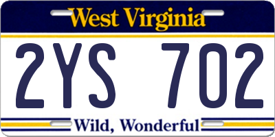 WV license plate 2YS702