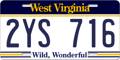 WV license plate 2YS716