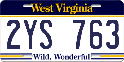 WV license plate 2YS763