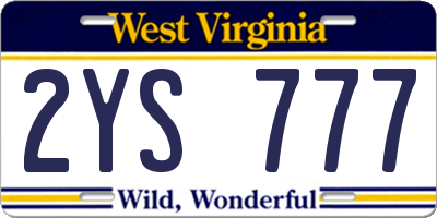 WV license plate 2YS777