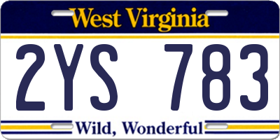 WV license plate 2YS783