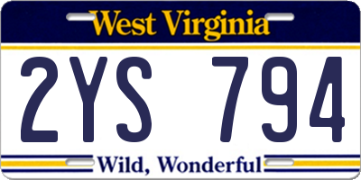 WV license plate 2YS794