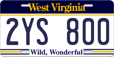 WV license plate 2YS800
