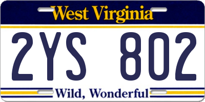 WV license plate 2YS802