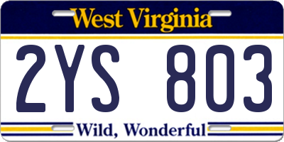 WV license plate 2YS803