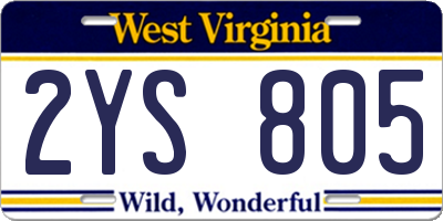 WV license plate 2YS805