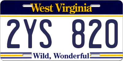 WV license plate 2YS820