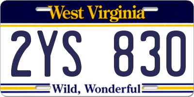 WV license plate 2YS830