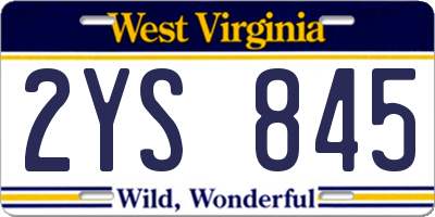 WV license plate 2YS845