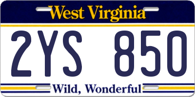 WV license plate 2YS850