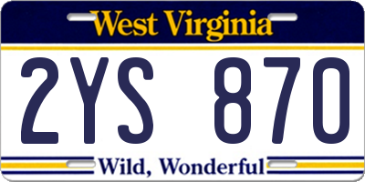 WV license plate 2YS870