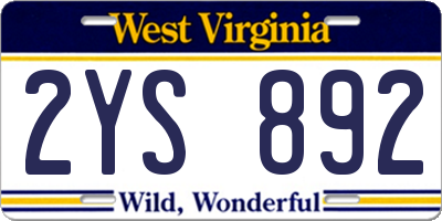 WV license plate 2YS892
