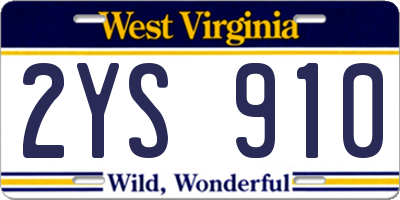 WV license plate 2YS910