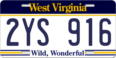 WV license plate 2YS916