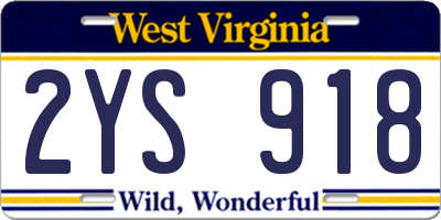 WV license plate 2YS918