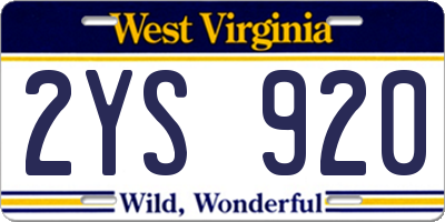 WV license plate 2YS920