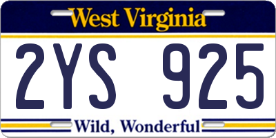 WV license plate 2YS925