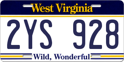 WV license plate 2YS928