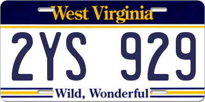 WV license plate 2YS929