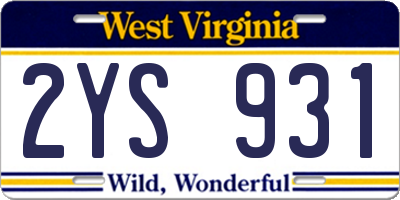 WV license plate 2YS931