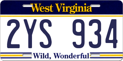 WV license plate 2YS934
