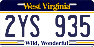 WV license plate 2YS935