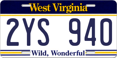 WV license plate 2YS940