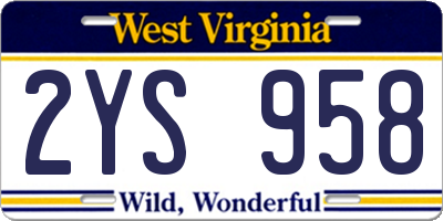 WV license plate 2YS958