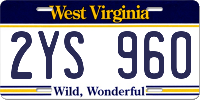 WV license plate 2YS960