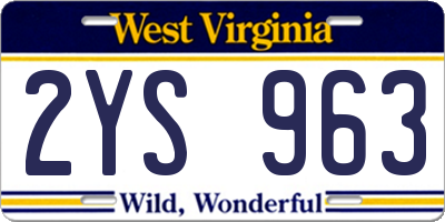 WV license plate 2YS963