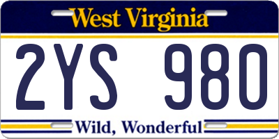 WV license plate 2YS980