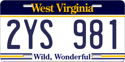 WV license plate 2YS981