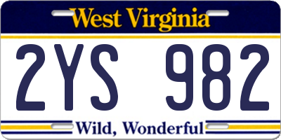 WV license plate 2YS982