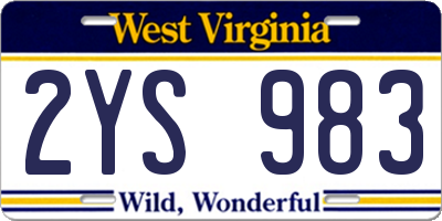 WV license plate 2YS983