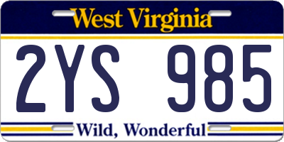 WV license plate 2YS985