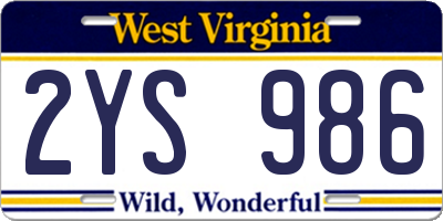 WV license plate 2YS986