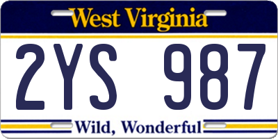 WV license plate 2YS987