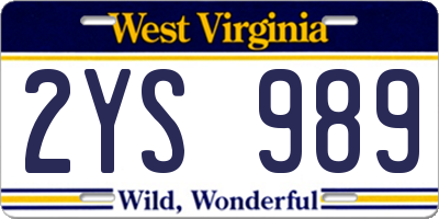 WV license plate 2YS989