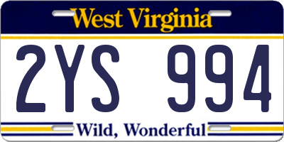 WV license plate 2YS994