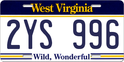 WV license plate 2YS996