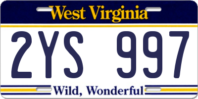 WV license plate 2YS997