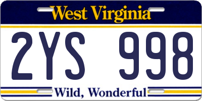 WV license plate 2YS998