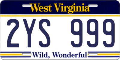 WV license plate 2YS999