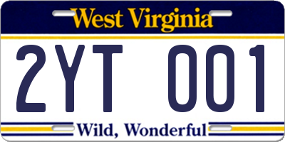 WV license plate 2YT001