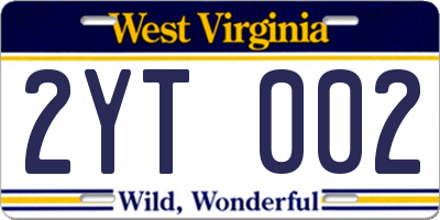 WV license plate 2YT002