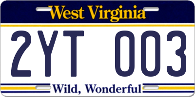 WV license plate 2YT003