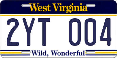 WV license plate 2YT004