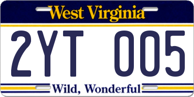 WV license plate 2YT005