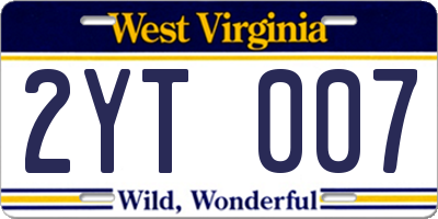 WV license plate 2YT007