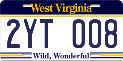 WV license plate 2YT008